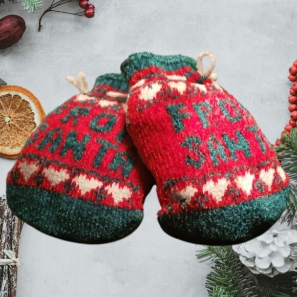 Festive Knitted Drawstring Christmas Stocking Bags - Set of 2 NWOT - Picture 2 of 6